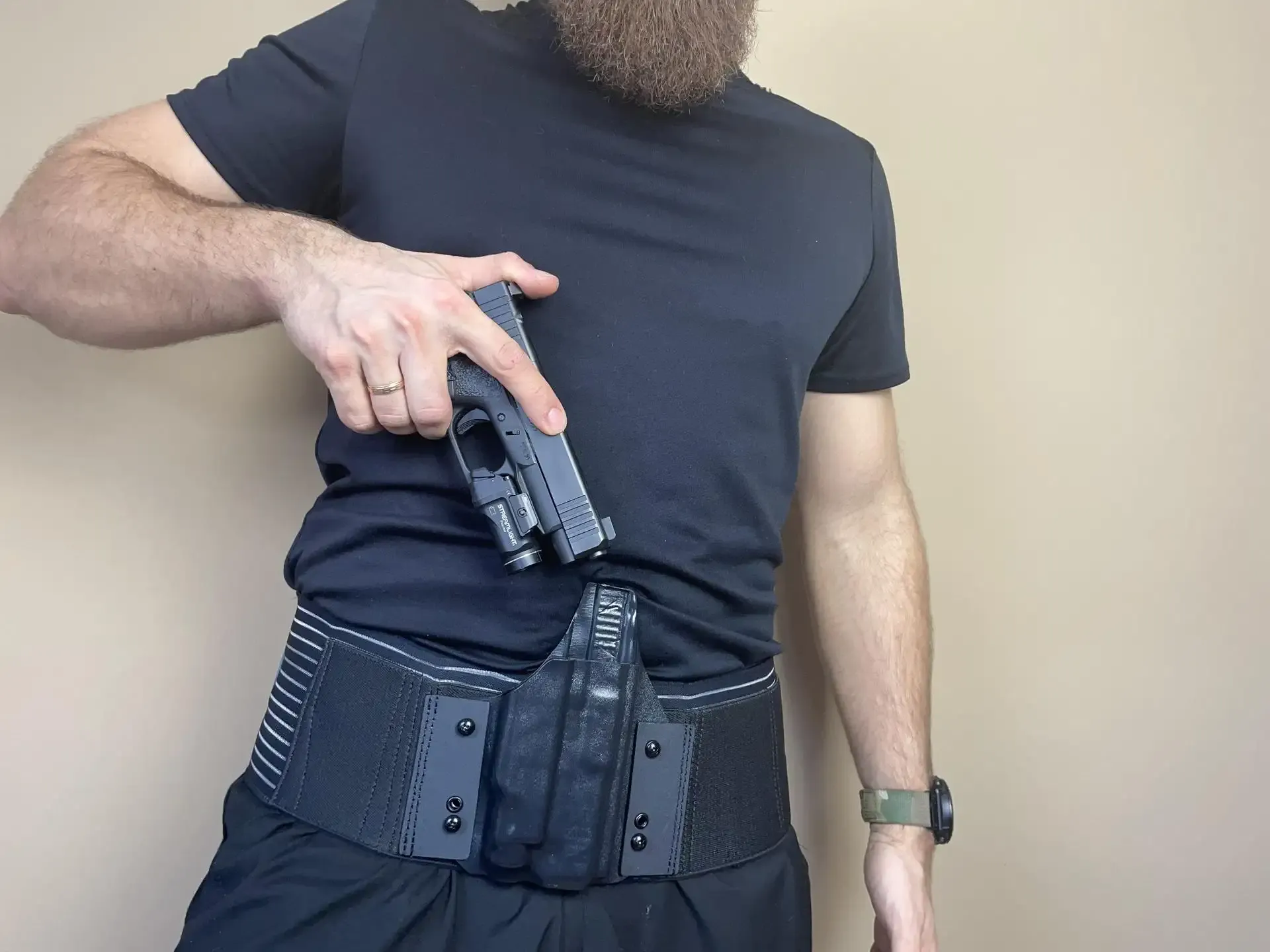 Belly band holster for gun with light