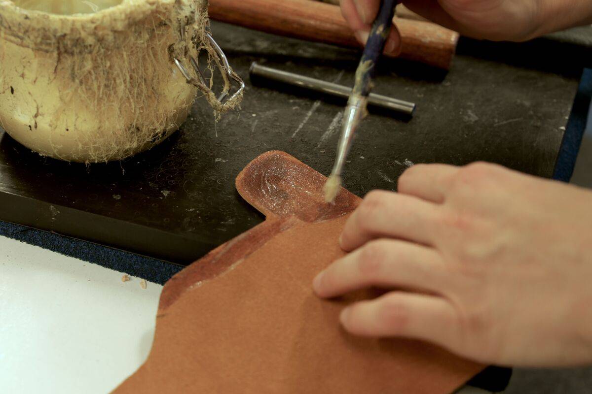 Cowboy leather holster in the production process