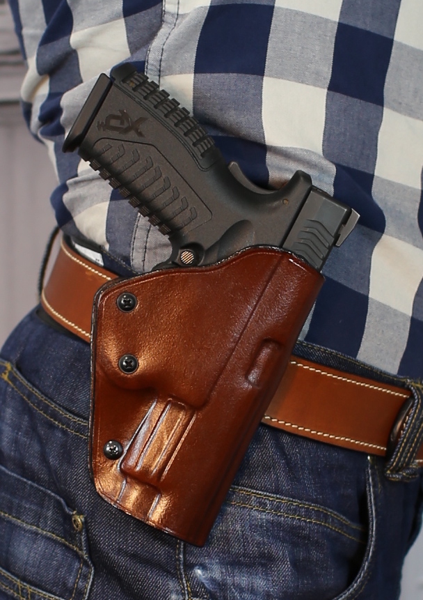 Quick draw OWB leather holster with security lock Falco